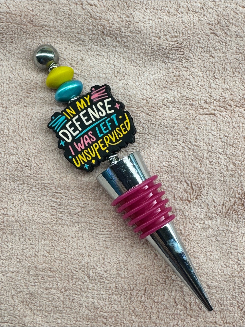 Fun Novelty Wine Bottle Stopper with Pink Accent